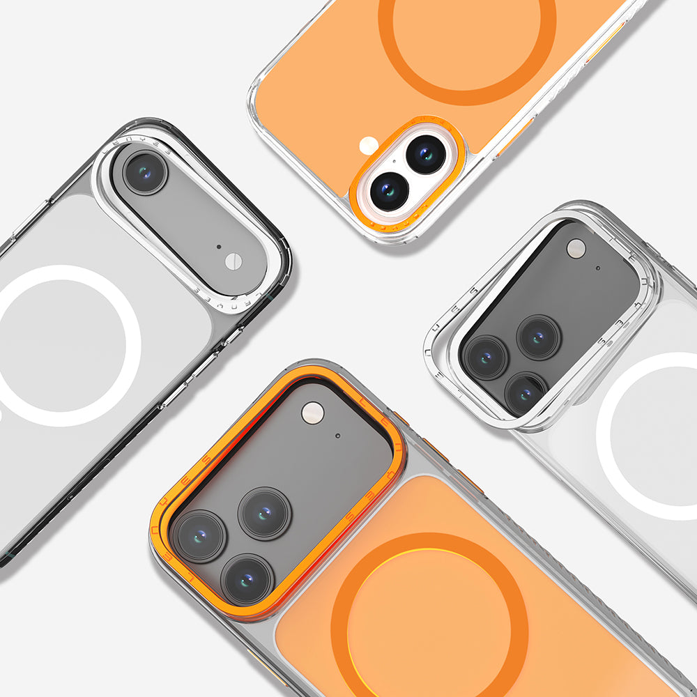 Apple iPhone 17 Air Kılıf M-safe Şarj Özellikli Metal Kamera Çerçeveli Airbag Tasarımlı Lenyes CK221 Sert PC Kapak Turuncu