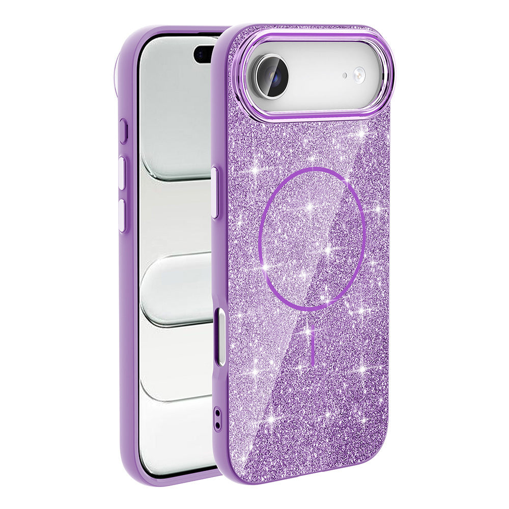 Apple iPhone 17 Air Kılıf M-safe Şarj Özellikli Parlayan Simli Zore Okso Kapak Derin Mor