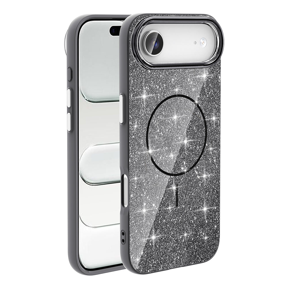 Apple iPhone 17 Air Kılıf M-safe Şarj Özellikli Parlayan Simli Zore Okso Kapak Siyah