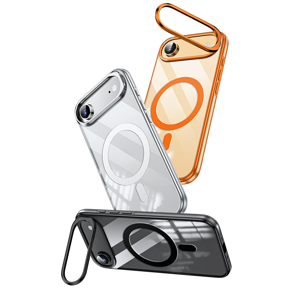 Apple iPhone 17 Air Kılıf M-safe Şarj Özellikli Wlons Standlı Efsane Kapak Siyah