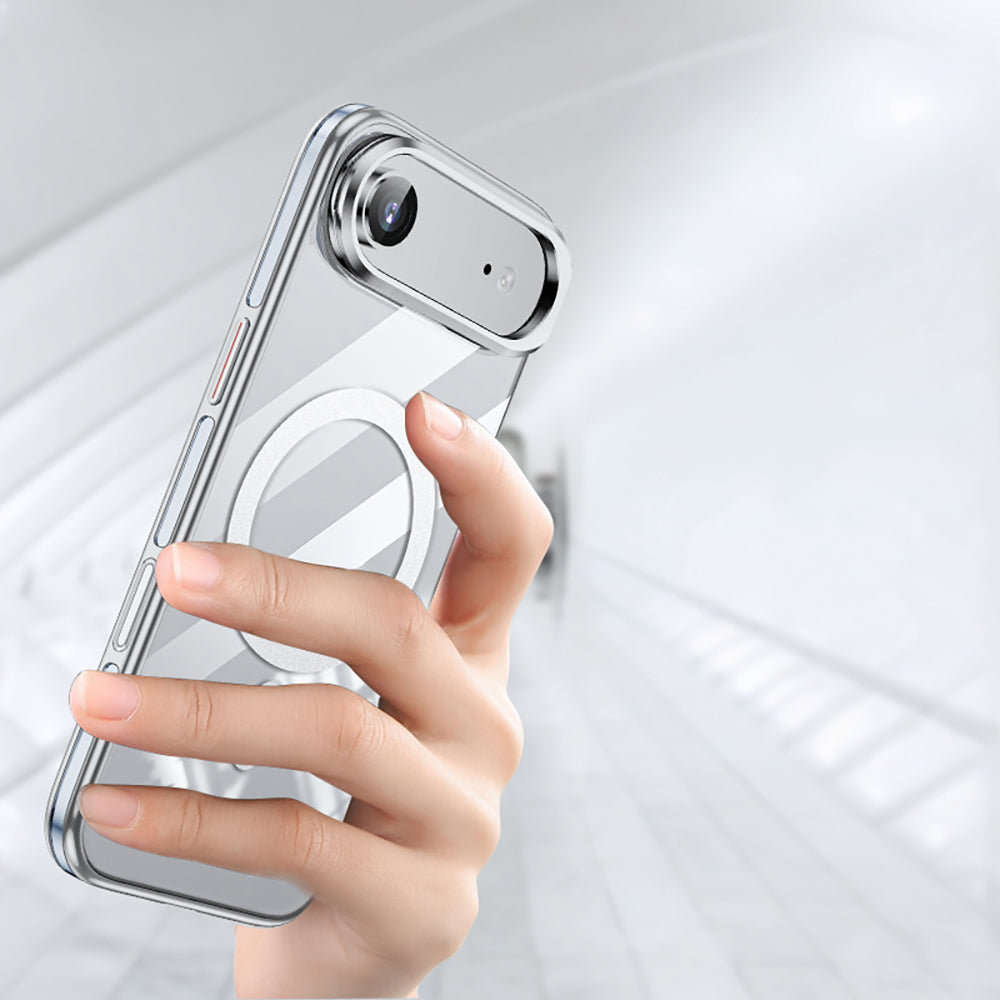 Apple iPhone 17 Air Kılıf M-safe Şarj Özellikli Wlons Standlı Efsane Kapak Gümüş