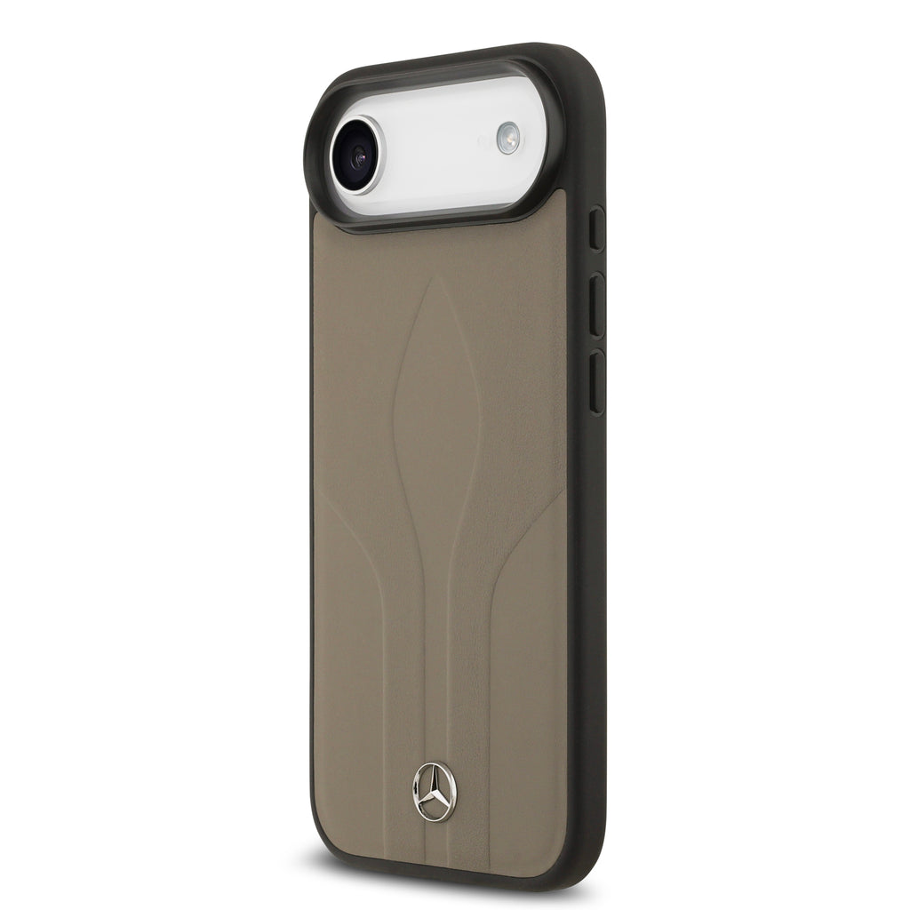 Apple iPhone 17 Air Kılıf Mercedes Benz Orjinal Lisanslı M-safe Şarj Özellikli Dokulu Desenli Deri Kapak Kahverengi