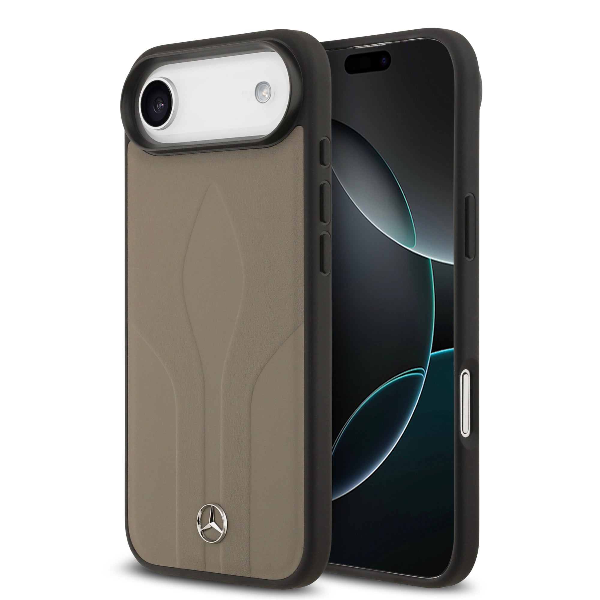 Apple iPhone 17 Air Kılıf Mercedes Benz Orjinal Lisanslı M-safe Şarj Özellikli Dokulu Desenli Deri Kapak Kahverengi