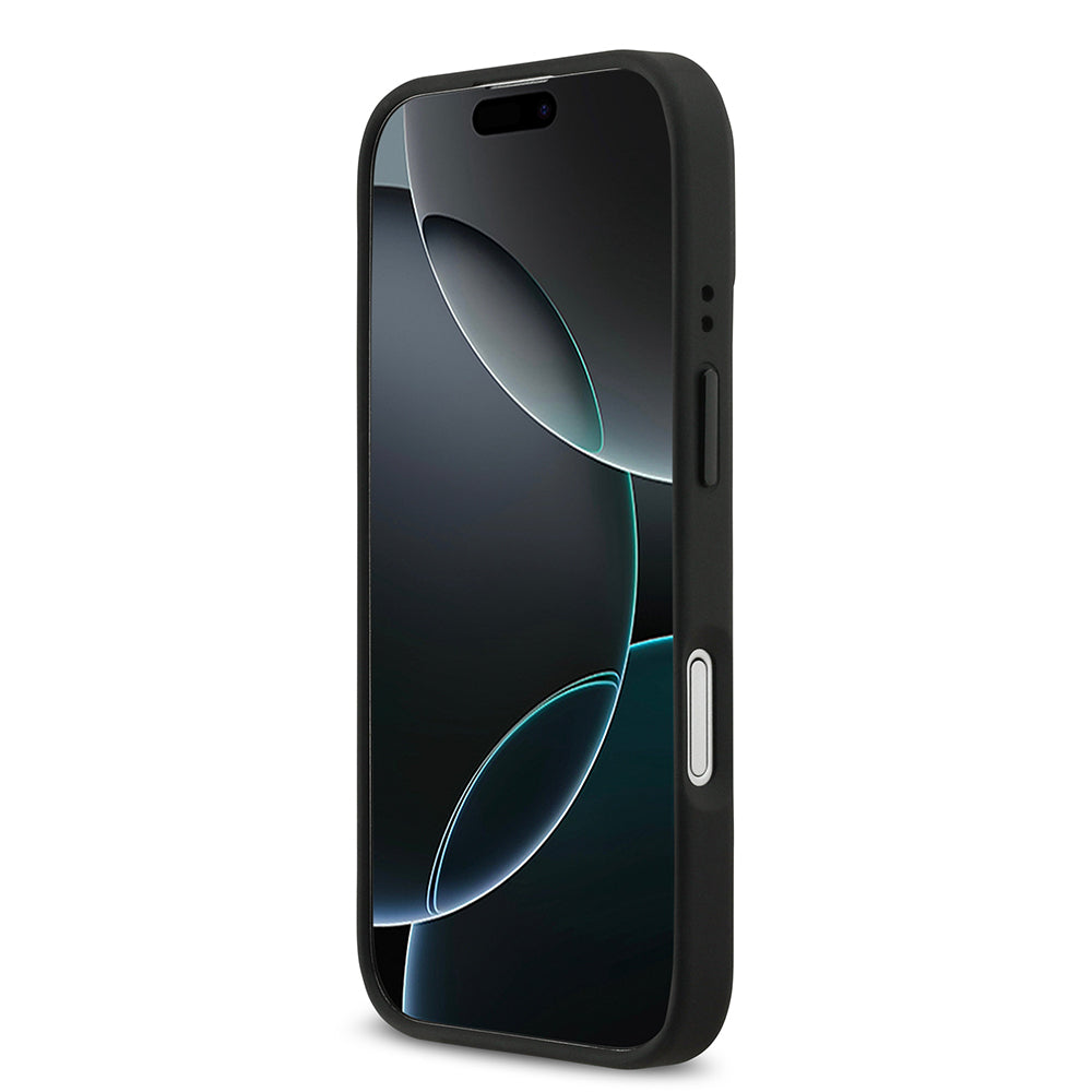 Apple iPhone 17 Kılıf BMW Orjinal Lisanslı M-safe Şarj Özellikli Deri Arka Yüzey Metal Logolu Delikli Şerit Tasarımlı Kapak Gri