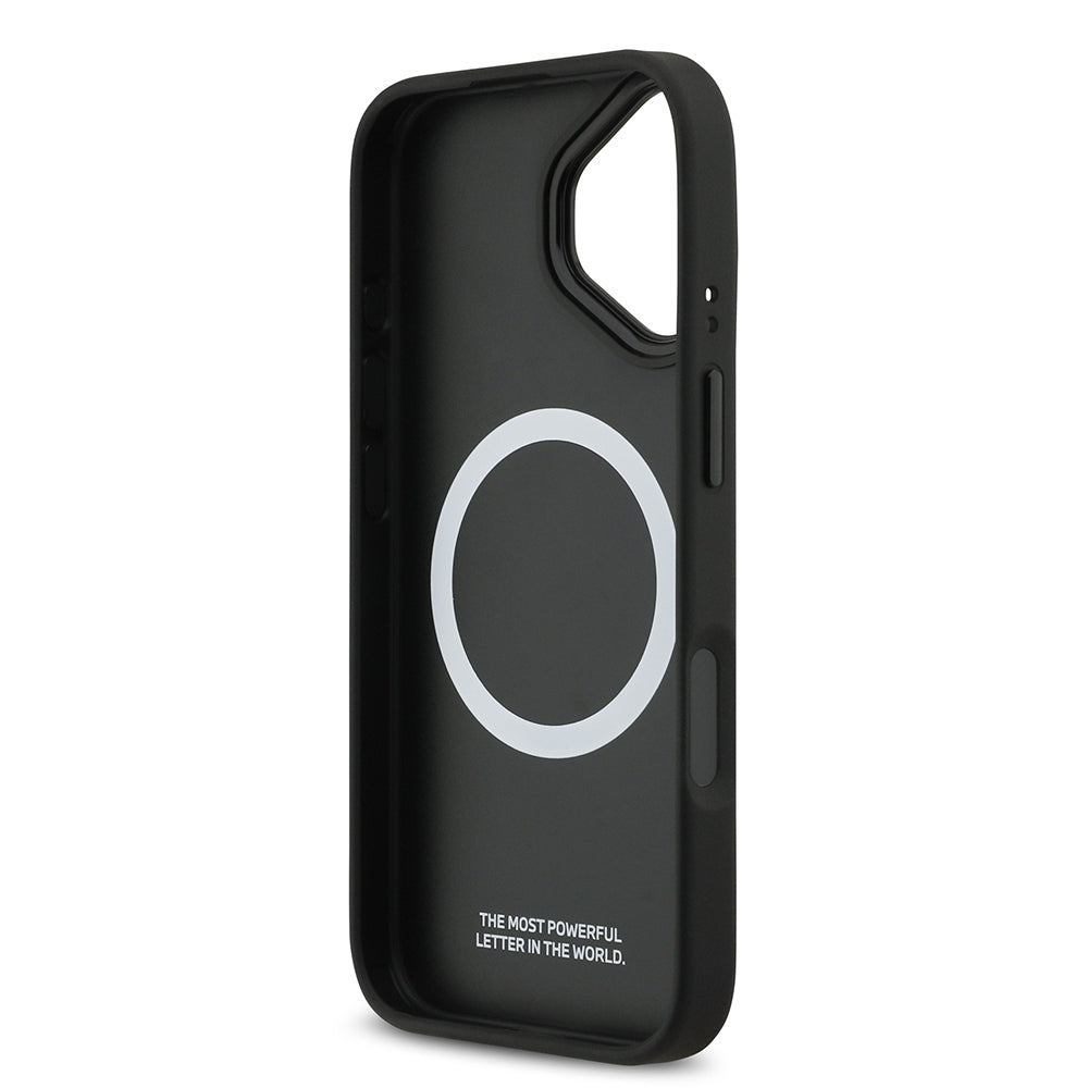 Apple iPhone 17 Kılıf BMW Orjinal Lisanslı M-safe Şarj Özellikli Deri Arka Yüzey Metal Logolu Delikli Şerit Tasarımlı Kapak Gri