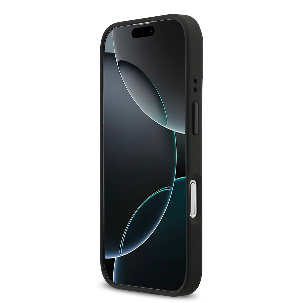 Apple iPhone 17 Kılıf BMW Orjinal Lisanslı M-safe Şarj Özellikli Deri Arka Yüzey Metal Logolu Delikli Şerit Tasarımlı Kapak Gri