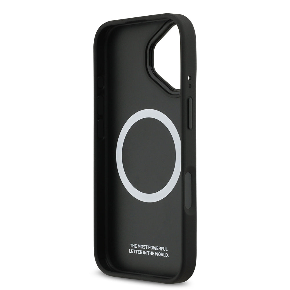 Apple iPhone 17 Kılıf BMW Orjinal Lisanslı M-safe Şarj Özellikli Deri Arka Yüzey Metal Logolu Delikli Şerit Tasarımlı Kapak Gri