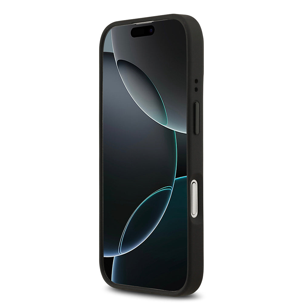 Apple iPhone 17 Kılıf BMW Orjinal Lisanslı M-safe Şarj Özellikli M Logolu Üç Şeritli Delikli Deri Kapak Gri