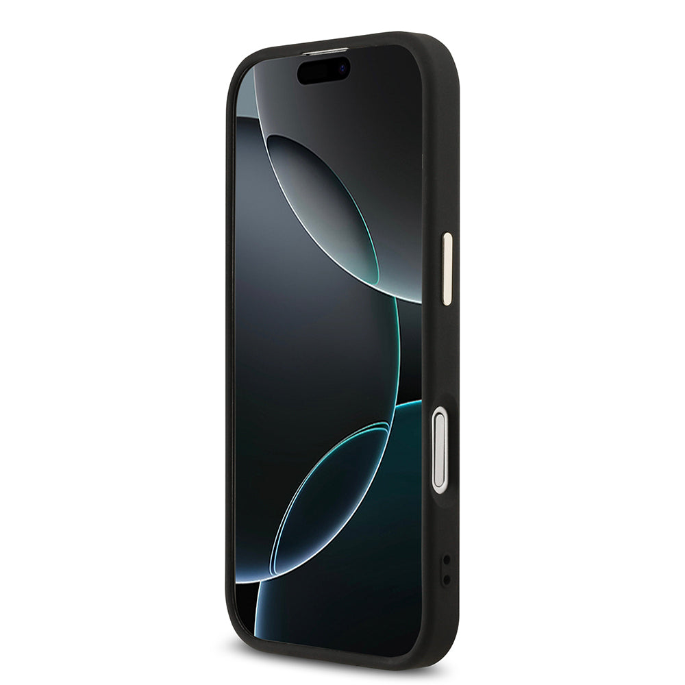 Apple iPhone 17 Kılıf Guess Orjinal Lisanslı 4G Büyük Metal Kamera Çerçeveli ve Logolu Glitter Kapak Siyah