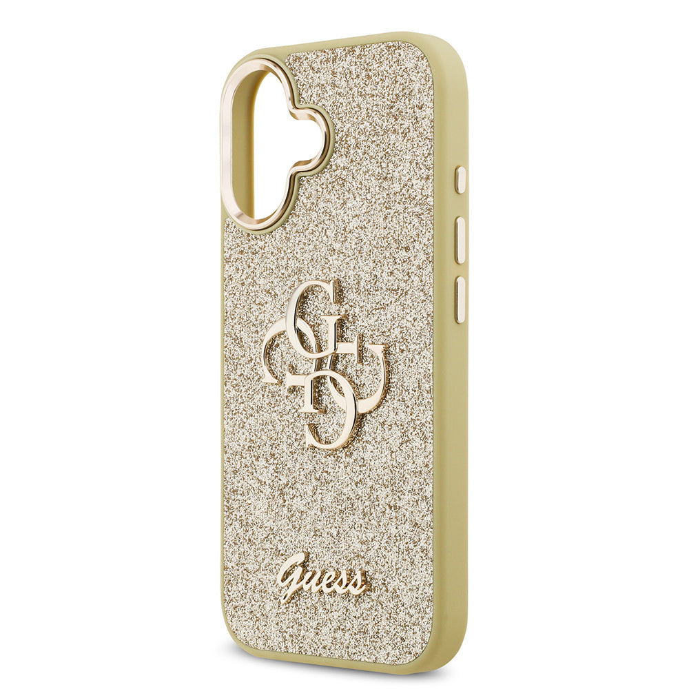 Apple iPhone 17 Kılıf Guess Orjinal Lisanslı 4G Büyük Metal Kamera Çerçeveli ve Logolu Glitter Kapak Siyah