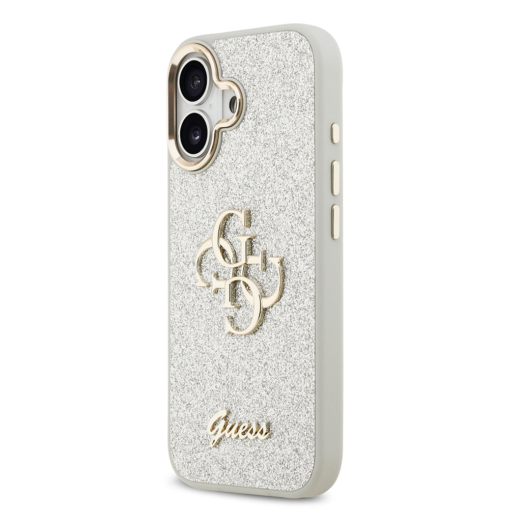 Apple iPhone 17 Kılıf Guess Orjinal Lisanslı 4G Büyük Metal Kamera Çerçeveli ve Logolu Glitter Kapak Gold