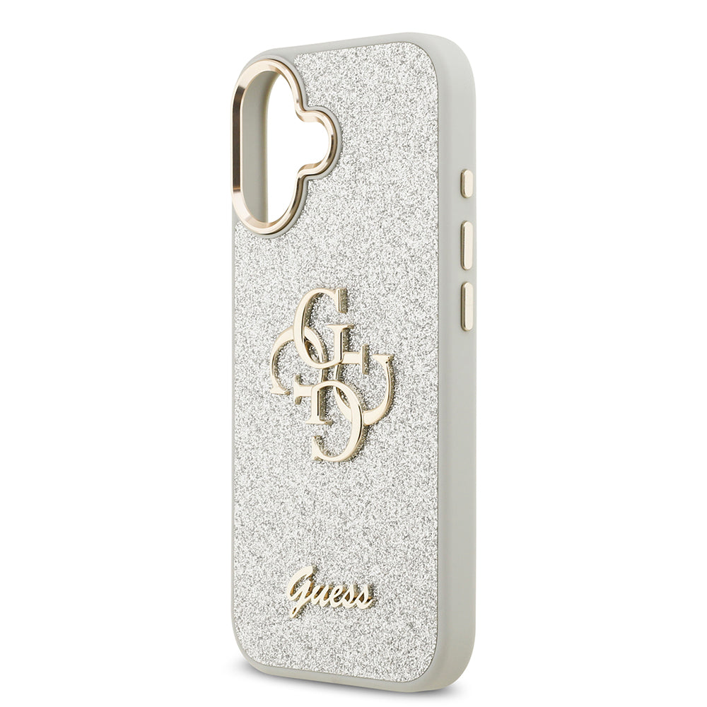 Apple iPhone 17 Kılıf Guess Orjinal Lisanslı 4G Büyük Metal Kamera Çerçeveli ve Logolu Glitter Kapak Pembe