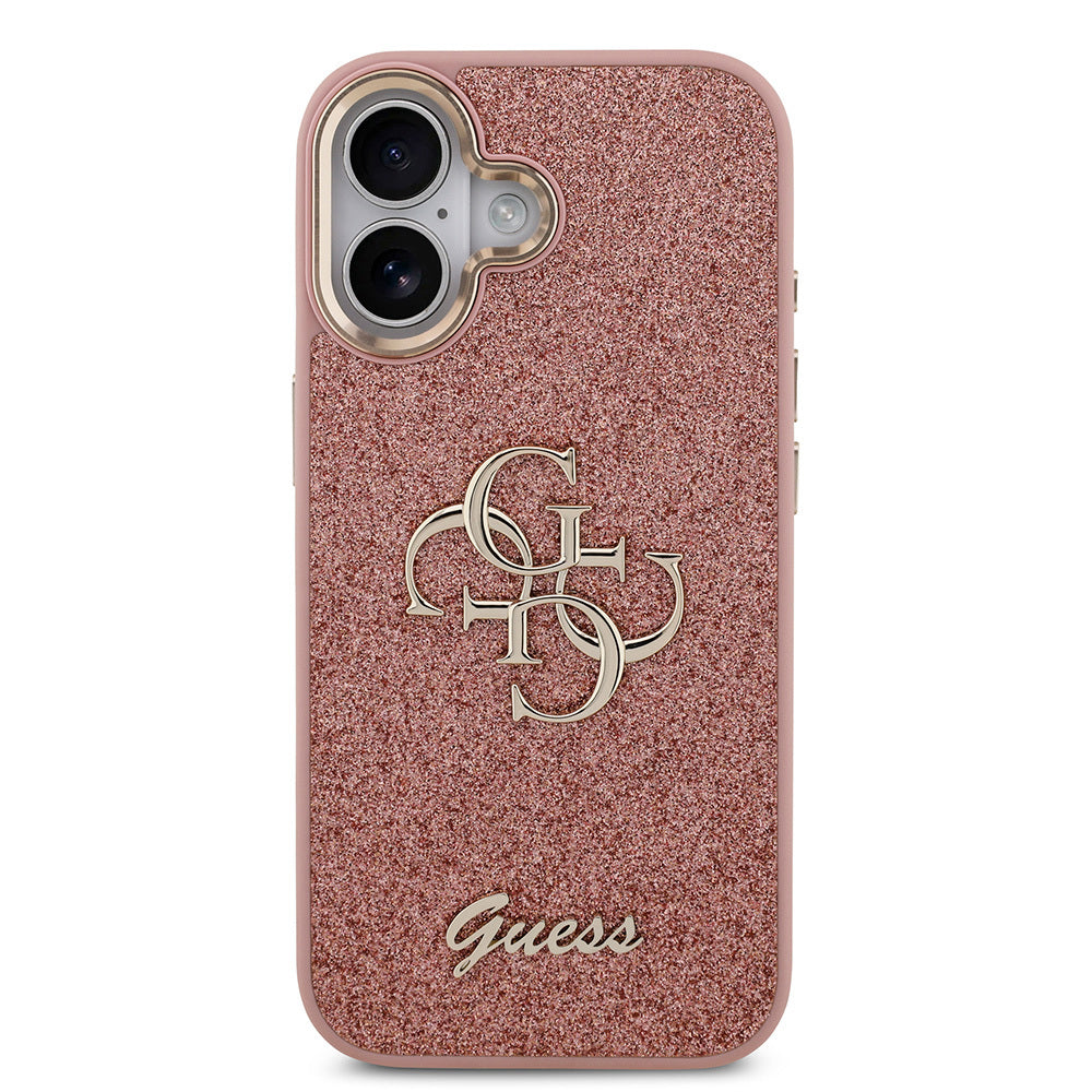 Apple iPhone 17 Kılıf Guess Orjinal Lisanslı 4G Büyük Metal Kamera Çerçeveli ve Logolu Glitter Kapak Siyah