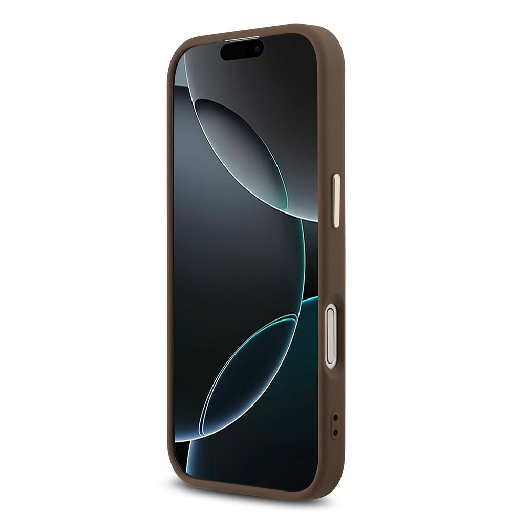 Apple iPhone 17 Kılıf Guess Orjinal Lisanslı Gold Metal Kamera Çerçeveli 4G Desenli Metal Büyük 4G ve Yazı Logolu Kapak Pembe