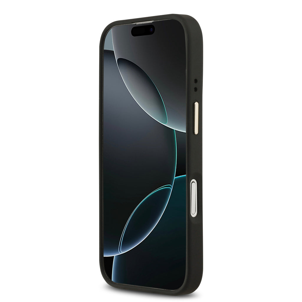 Apple iPhone 17 Kılıf Guess Orjinal Lisanslı M-safe Şarj Özellikli Gold Metal Kamera Çerçeveli PU Deri 4G Desenli Yazı Logolu Kapak Pembe