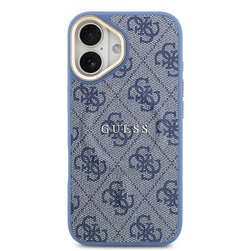 Apple iPhone 17 Kılıf Guess Orjinal Lisanslı M-safe Şarj Özellikli Gold Metal Kamera Çerçeveli PU Deri 4G Desenli Yazı Logolu Kapak Siyah