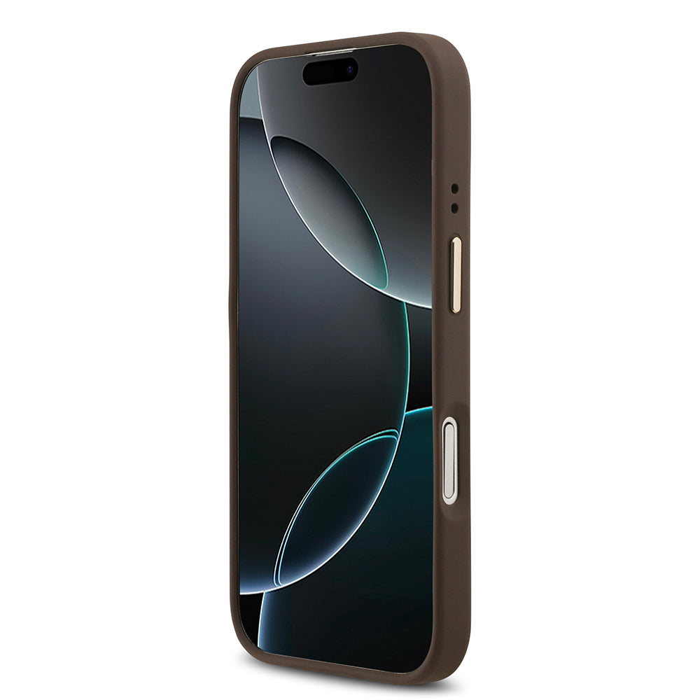 Apple iPhone 17 Kılıf Guess Orjinal Lisanslı M-safe Şarj Özellikli Gold Metal Kamera Çerçeveli Taşlı 4G Logolu Kapak  Pembe