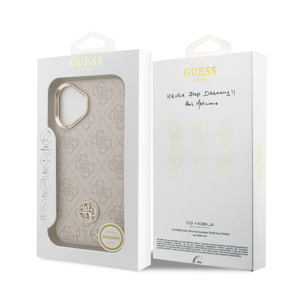 Apple iPhone 17 Kılıf Guess Orjinal Lisanslı M-safe Şarj Özellikli Gold Metal Kamera Çerçeveli Taşlı 4G Logolu Kapak  Siyah