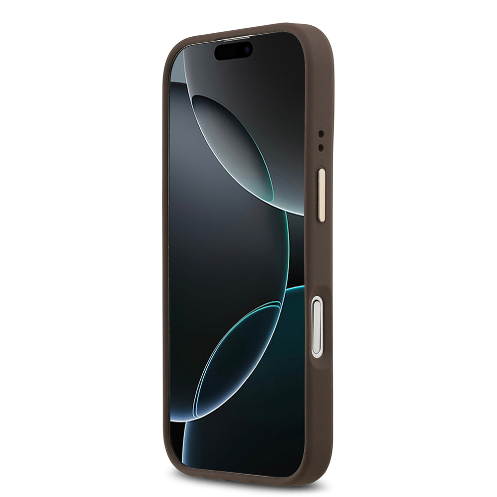 Apple iPhone 17 Kılıf Guess Orjinal Lisanslı M-safe Şarj Özellikli Sıcak Baskılı Yazı Logolu PU Deri Peony Kapak Siyah