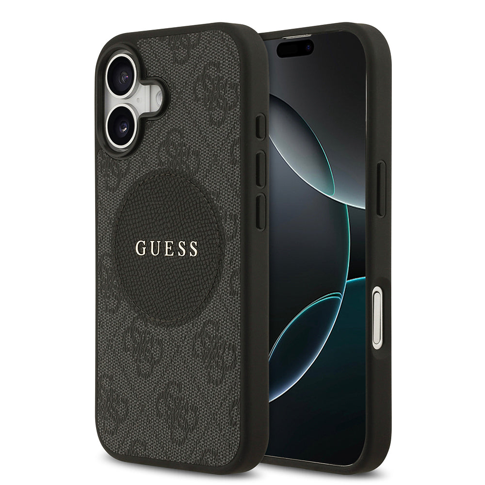 Apple iPhone 17 Kılıf Guess Orjinal Lisanslı M-safe Şarj Özellikli Yazı Logolu Circle Classic Kapak Kahverengi