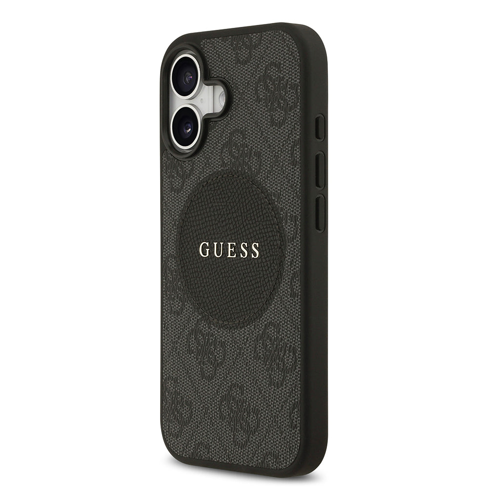 Apple iPhone 17 Kılıf Guess Orjinal Lisanslı M-safe Şarj Özellikli Yazı Logolu Circle Classic Kapak Kahverengi