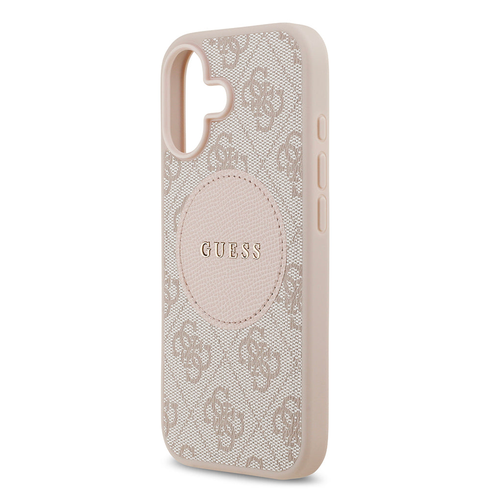 Apple iPhone 17 Kılıf Guess Orjinal Lisanslı M-safe Şarj Özellikli Yazı Logolu Circle Classic Kapak Pembe