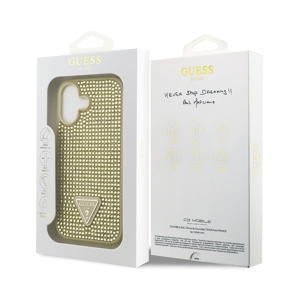 Apple iPhone 17 Kılıf Guess Orjinal Lisanslı Taşlı Arka Yüzey Üçgen Logolu Kapak Gümüş