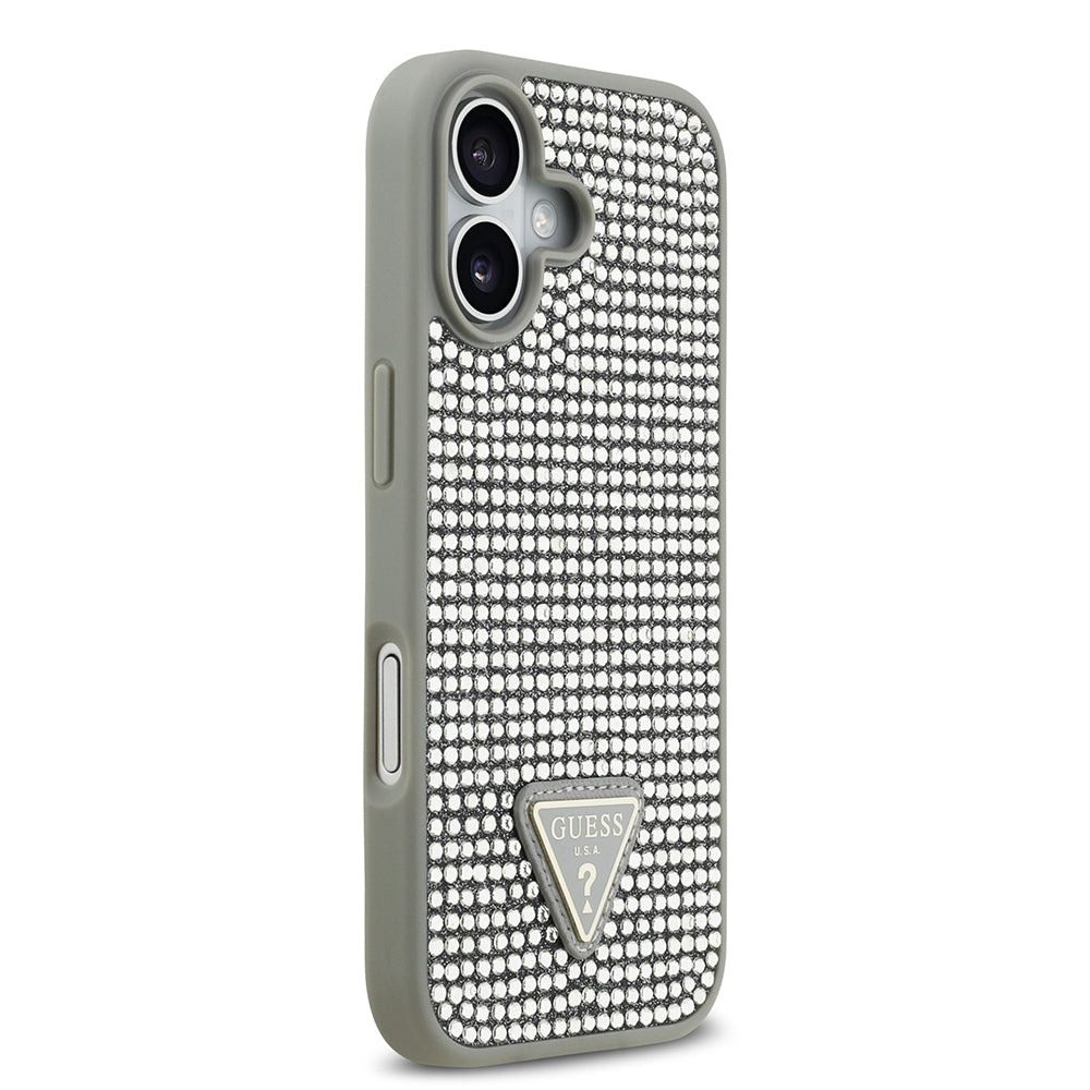 Apple iPhone 17 Kılıf Guess Orjinal Lisanslı Taşlı Arka Yüzey Üçgen Logolu Kapak Gold