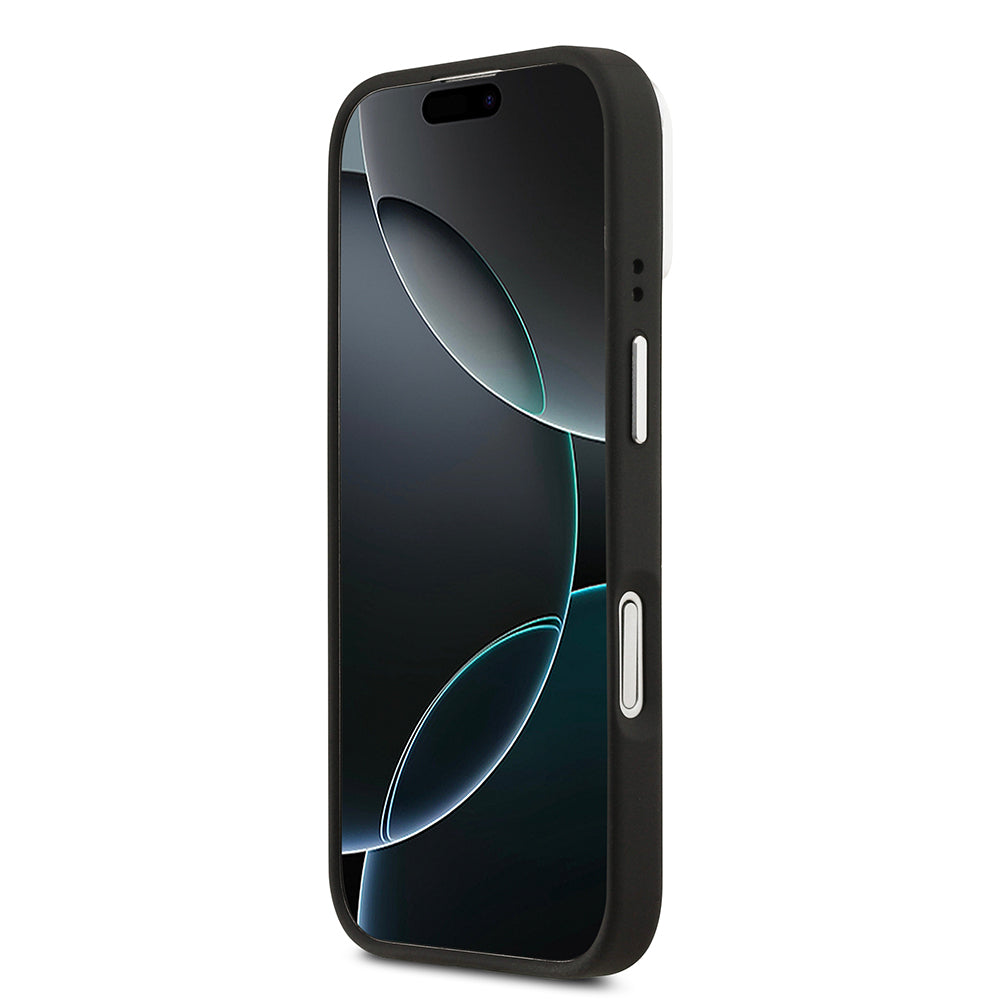 Apple iPhone 17 Kılıf Lacoste Orjinal Lisanslı M-safe Şarj Özellikli PU Pike Desenli Standlı Metal Logolu Kapak Siyah