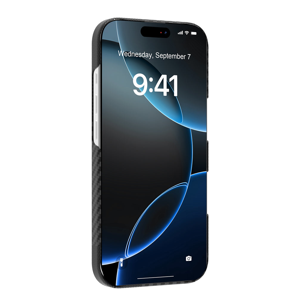 Apple iPhone 17 Kılıf M-safe Şarj Özellikli 600D Metal Kamera Çerçeveli Raptic Aramid Fiber Geotik Serisi Kapak Siyah