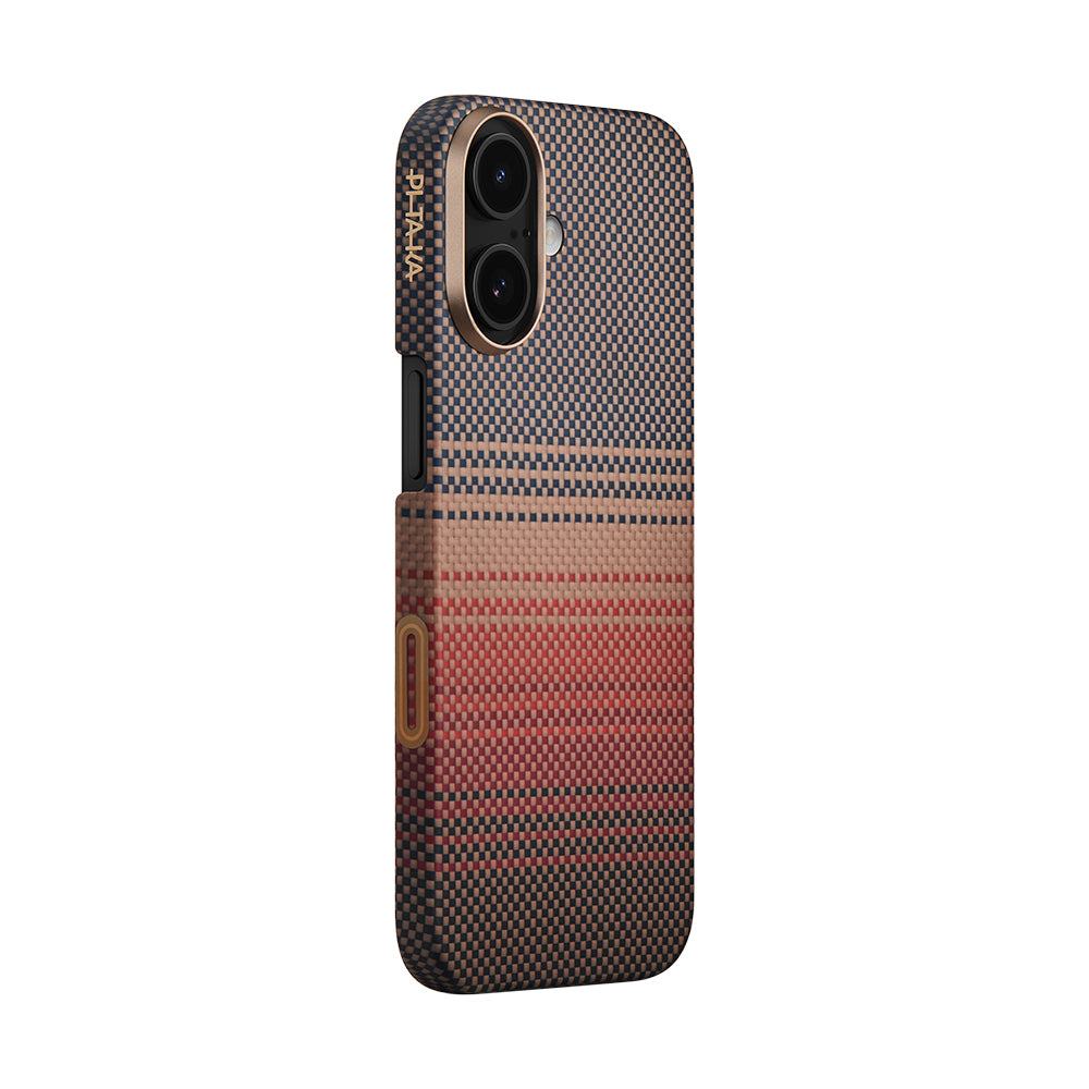 Apple iPhone 17 Kılıf M-safe Şarj Özellikli Aramid Fiber Pitaka Tactile Woven Sunset-Moonrise Serisi Kapak Kahverengi