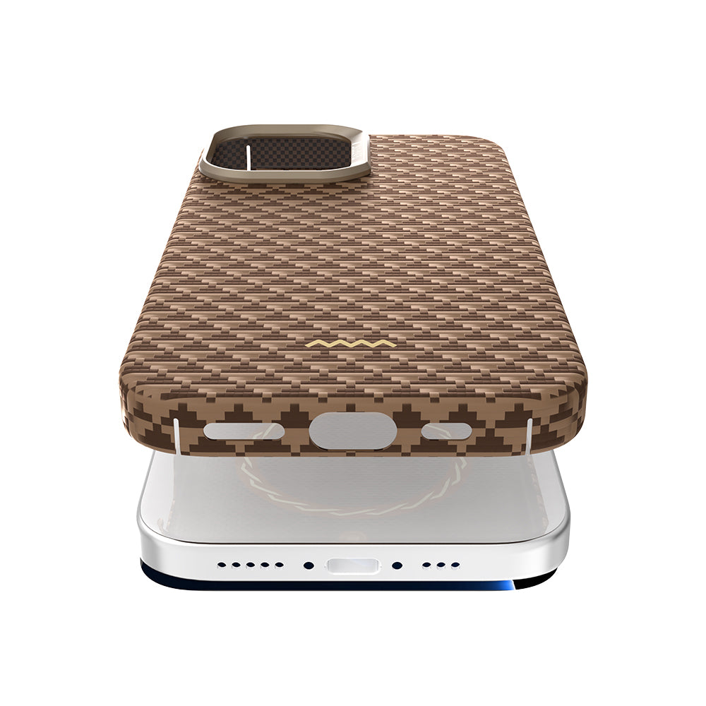 Apple iPhone 17 Kılıf M-safe Şarj Özellikli Raptic Aramid Skin Origin Serisi Kapak Kahverengi