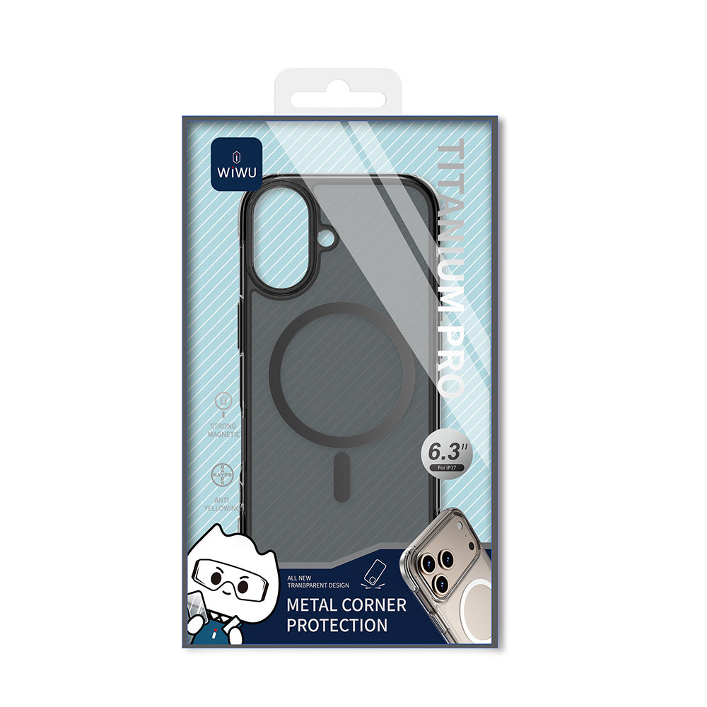 Apple iPhone 17 Kılıf M-safe Şarj Özellikli Wiwu MCC-702 Titanyum Pro Serisi Sert PC Kapak Şeffaf