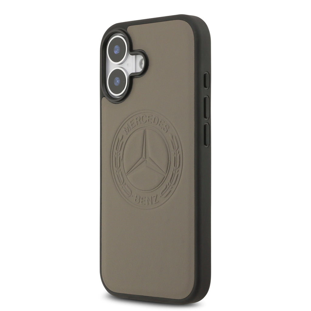 Apple iPhone 17 Kılıf Mercedes Benz Orjinal Lisanslı M-safe Şarj Özellikli Hakiki Deri Nostaljik Yıldız Dizayn Kapak Kahverengi