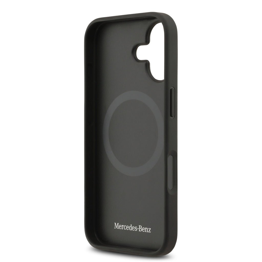 Apple iPhone 17 Kılıf Mercedes Benz Orjinal Lisanslı M-safe Şarj Özellikli Hakiki Deri Nostaljik Yıldız Dizayn Kapak Siyah