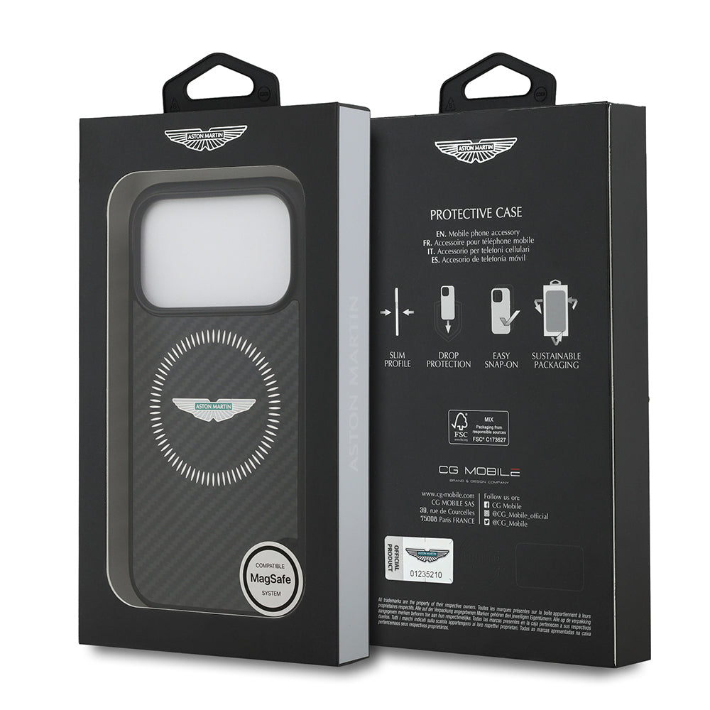 Apple iPhone 17 Pro Kılıf Aston Martin Orjinal Lisanslı M-safe Şarj Özellikli Karbon Fiber Kevlar Kapak Siyah