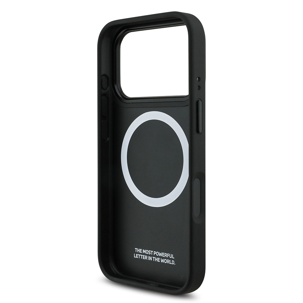 Apple iPhone 17 Pro Kılıf BMW Orjinal Lisanslı M-safe Şarj Özellikli Deri Arka Yüzey Metal Logolu Delikli Şerit Tasarımlı Kapak Lacivert