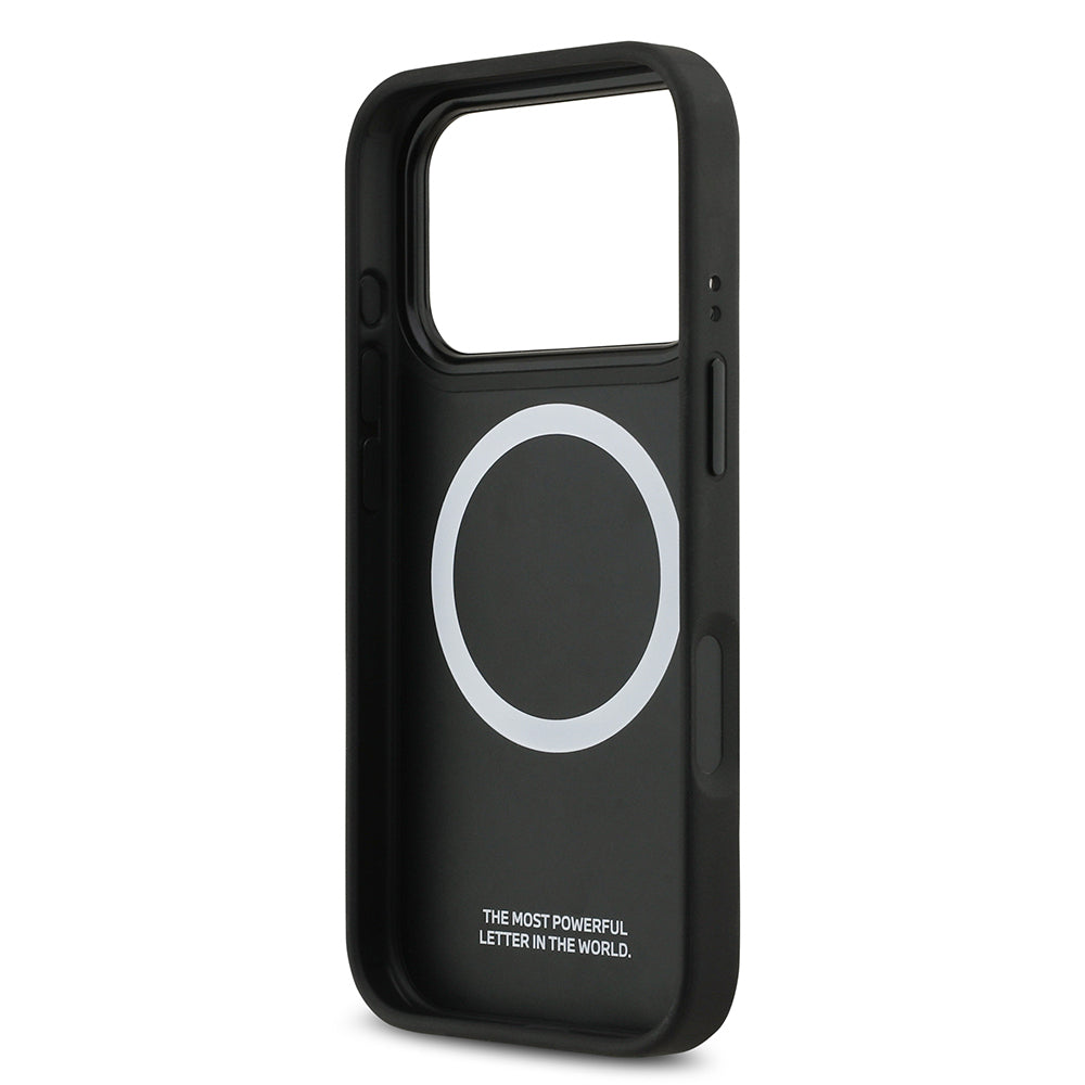 Apple iPhone 17 Pro Kılıf BMW Orjinal Lisanslı M-safe Şarj Özellikli Deri Arka Yüzey Metal Logolu Delikli Şerit Tasarımlı Kapak Gri