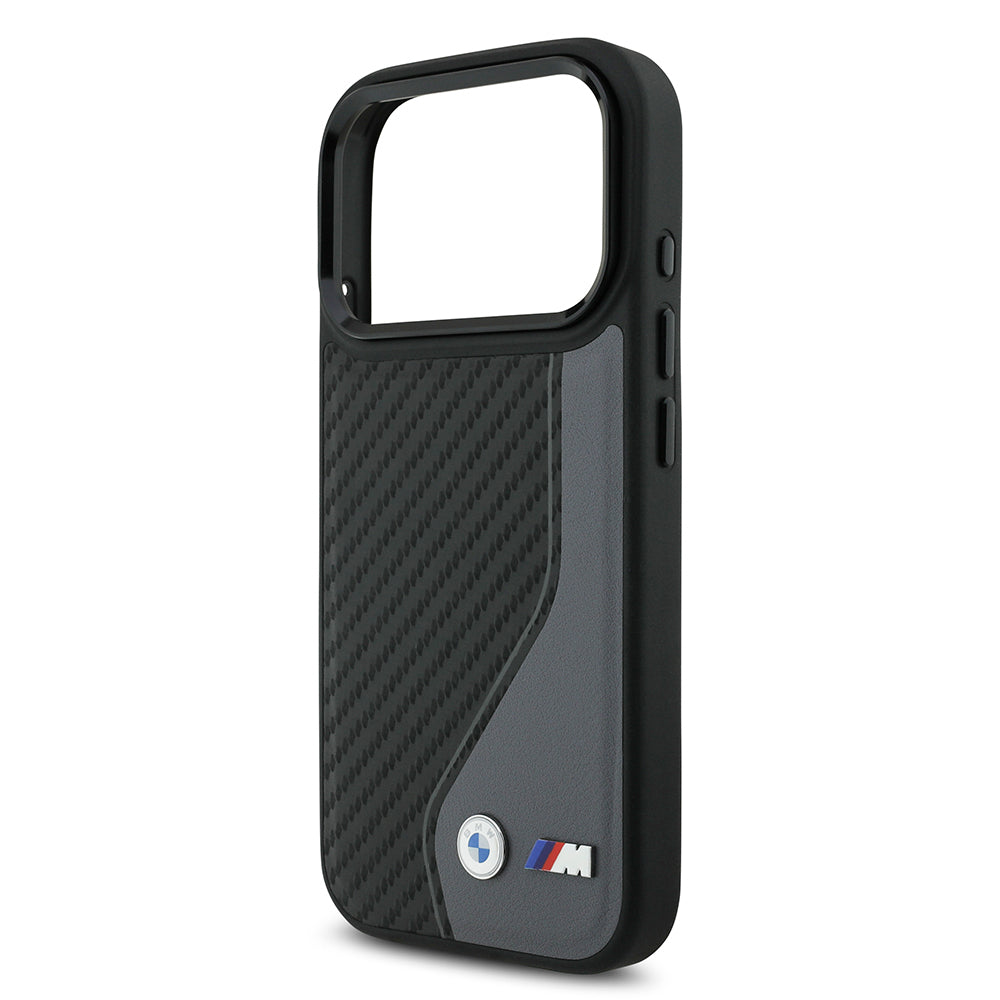 Apple iPhone 17 Pro Kılıf BMW Orjinal Lisanslı M-safe Şarj Özellikli Metal BMW ve M Logolu PU Karbon Tasarımlı Kapak Kırmızı