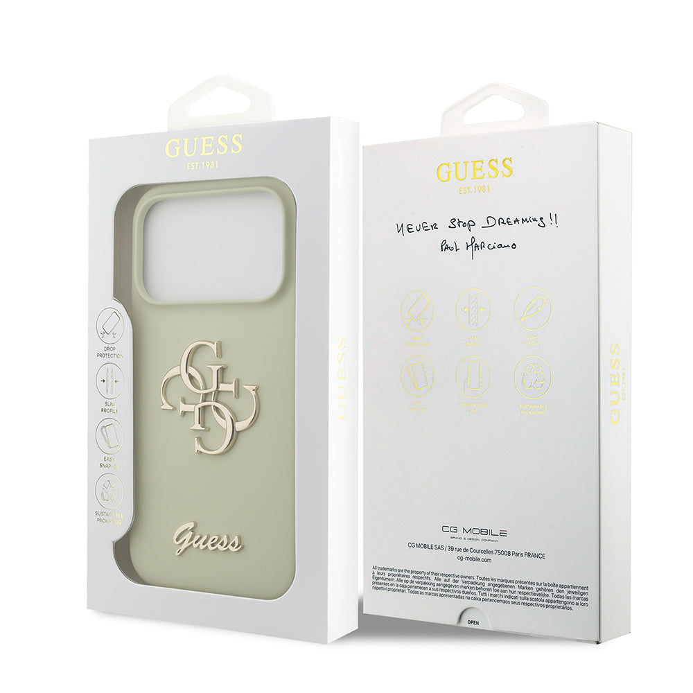 Apple iPhone 17 Pro Kılıf Guess Orjinal Lisanslı Grained Yazı Logolu Kapak Yeşil