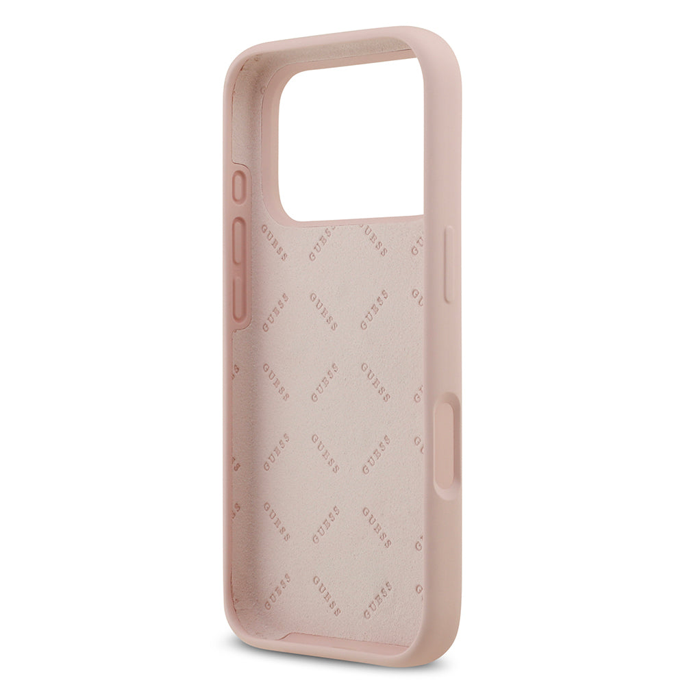 Apple iPhone 17 Pro Kılıf Guess Orjinal Lisanslı Grained Yazı Logolu Kapak Pembe