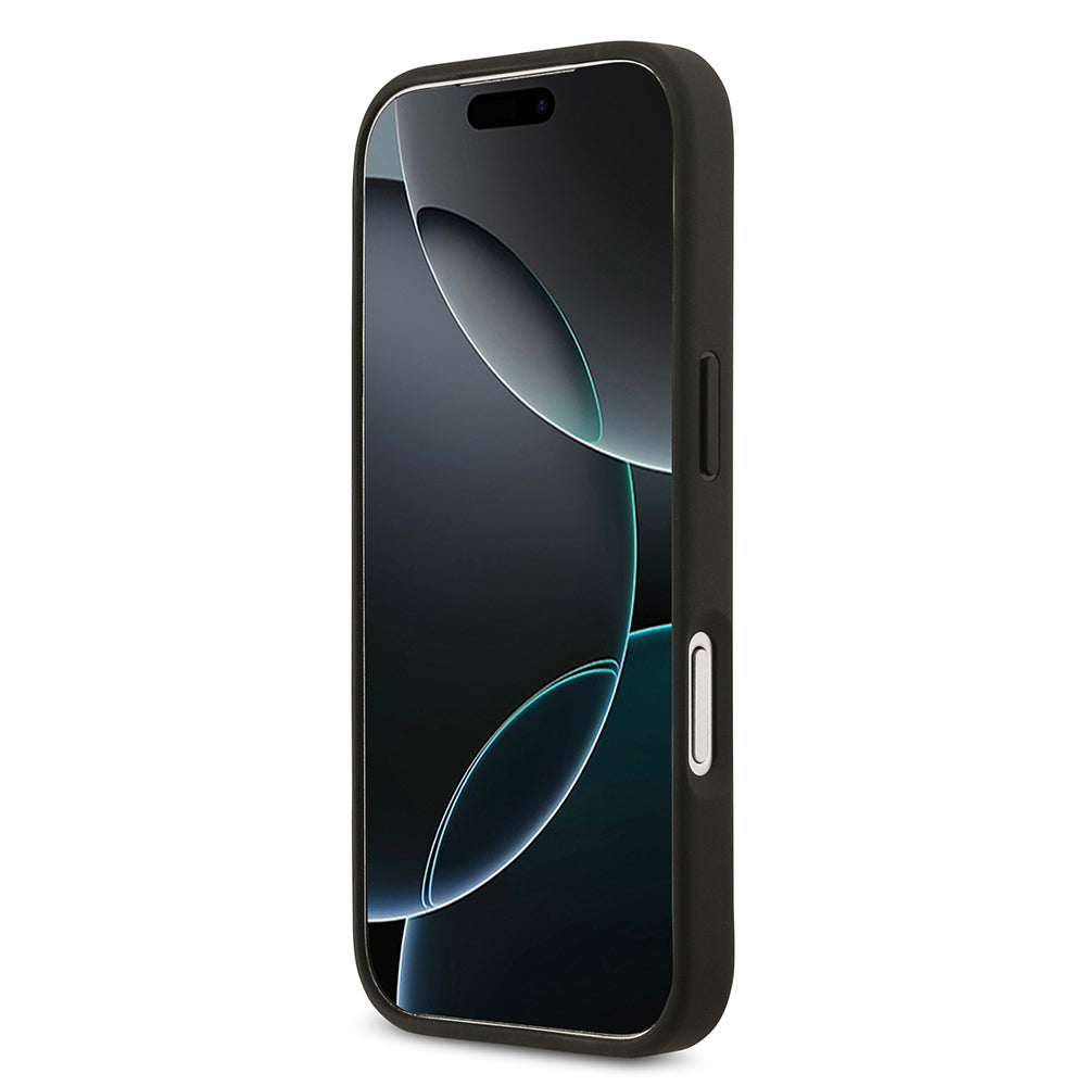 Apple iPhone 17 Pro Kılıf Guess Orjinal Lisanslı Gül Baskılı Büyük Metal Logo Dizaynlı Kapak Siyah