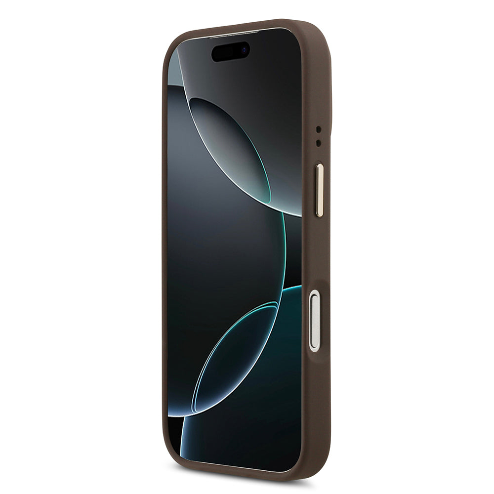 Apple iPhone 17 Pro Kılıf Guess Orjinal Lisanslı M-safe Şarj Özellikli Sıcak Baskılı Yazı Logolu PU Deri Peony Kapak Siyah