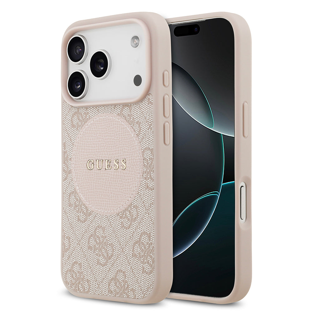 Apple iPhone 17 Pro Kılıf Guess Orjinal Lisanslı M-safe Şarj Özellikli Yazı Logolu Circle Classic Kapak  Kahverengi