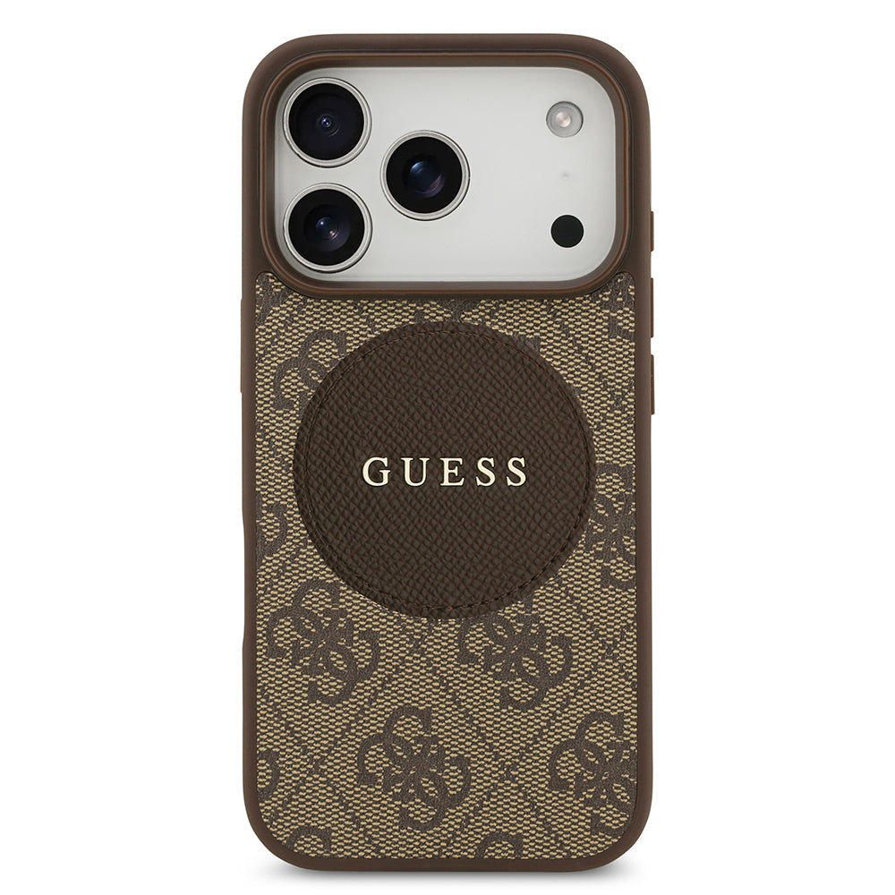 Apple iPhone 17 Pro Kılıf Guess Orjinal Lisanslı M-safe Şarj Özellikli Yazı Logolu Circle Classic Kapak  Siyah