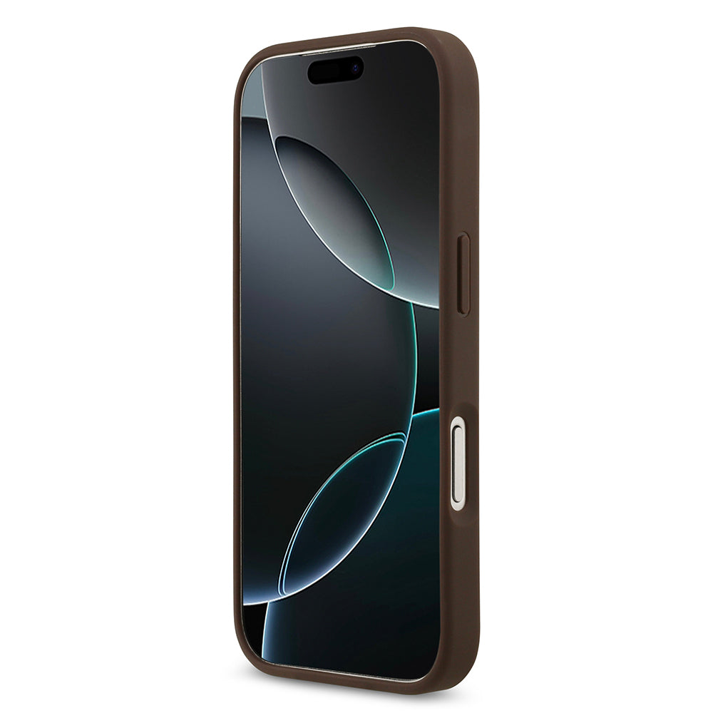 Apple iPhone 17 Pro Kılıf Guess Orjinal Lisanslı M-safe Şarj Özellikli Yazı Logolu Circle Classic Kapak  Kahverengi