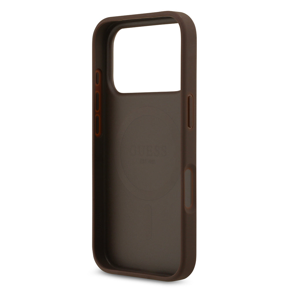 Apple iPhone 17 Pro Kılıf Guess Orjinal Lisanslı M-safe Şarj Özellikli Yazı Logolu Circle Classic Kapak  Kahverengi