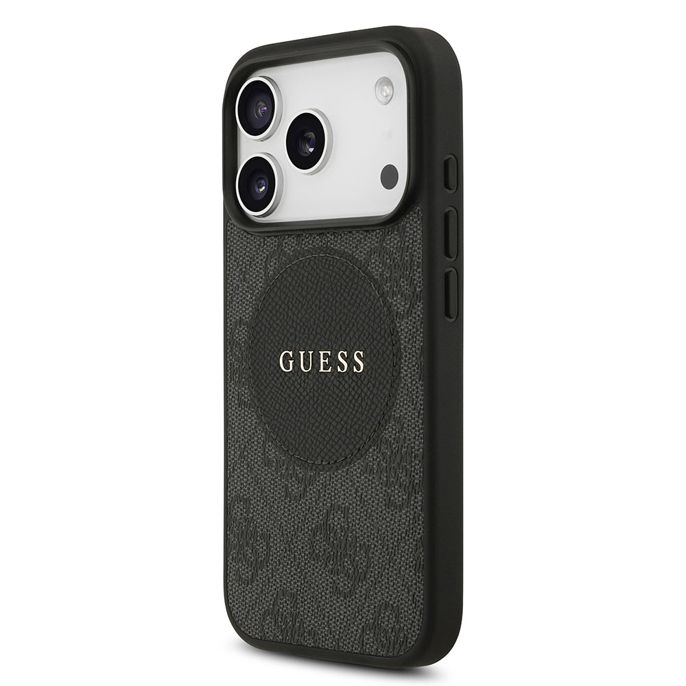 Apple iPhone 17 Pro Kılıf Guess Orjinal Lisanslı M-safe Şarj Özellikli Yazı Logolu Circle Classic Kapak  Pembe