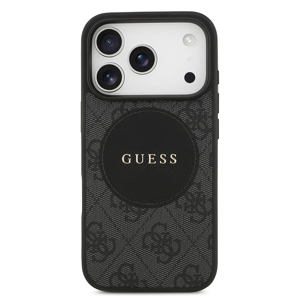 Apple iPhone 17 Pro Kılıf Guess Orjinal Lisanslı M-safe Şarj Özellikli Yazı Logolu Circle Classic Kapak  Kahverengi