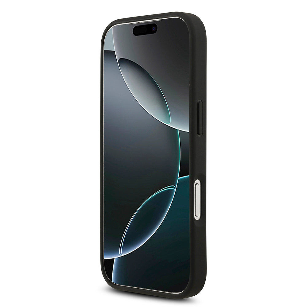 Apple iPhone 17 Pro Kılıf Guess Orjinal Lisanslı M-safe Şarj Özellikli Yazı Logolu Circle Classic Kapak  Siyah